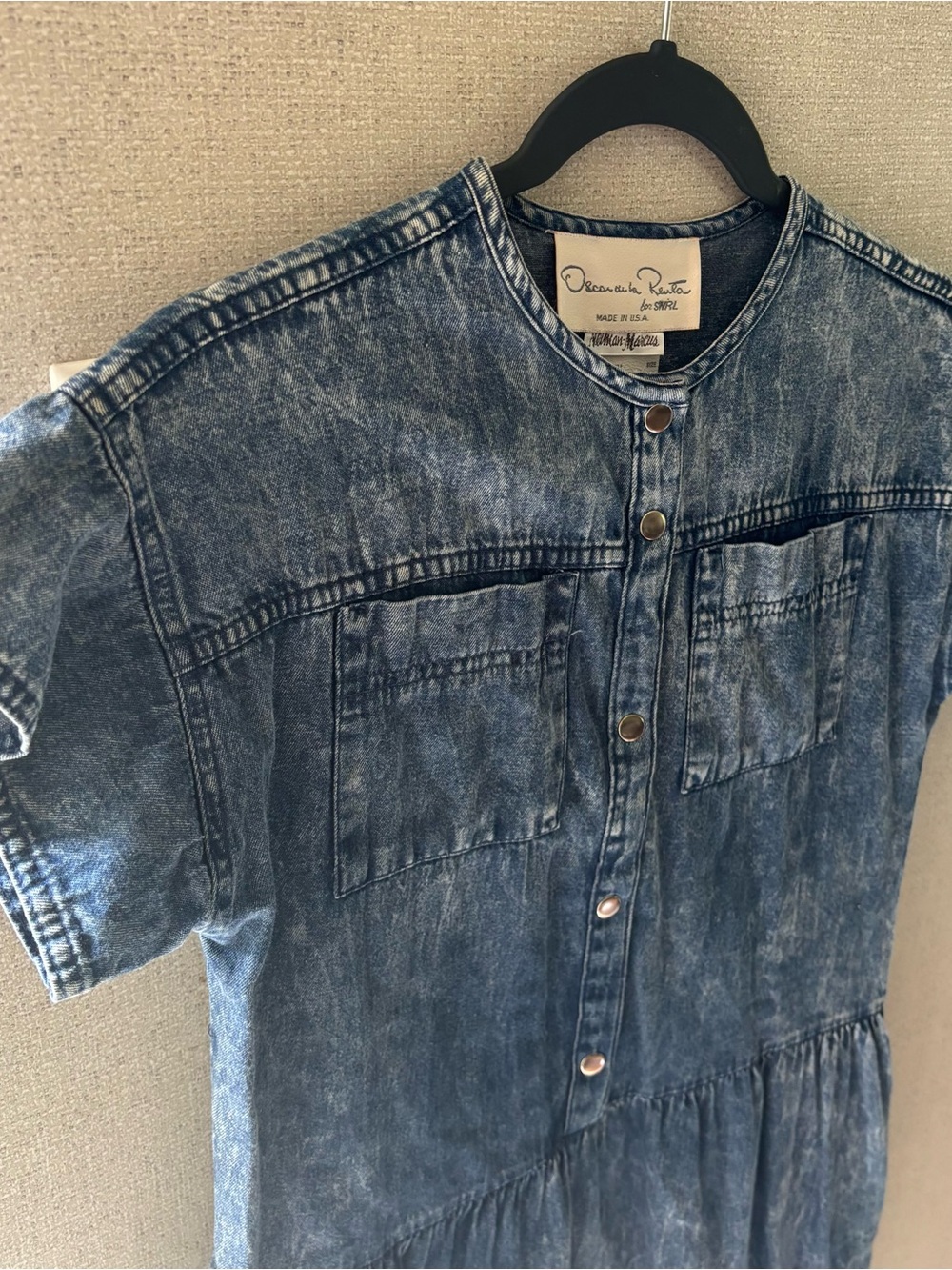 Vintage 80s Oscar de la Renta for Swirl Acid Wash Denim Dress Neiman Marcus - Picture 2 of 13